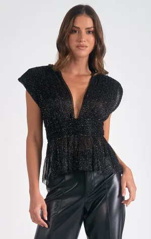 Black Specs Vneck Top