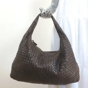 Bottega Veneta Large Veneta Hobo Dark Brown Intrecciato Leather Shoulder Bag