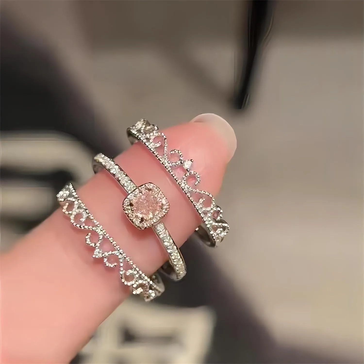Chic CZ Inlaid Stackable Pink Crystal Ring