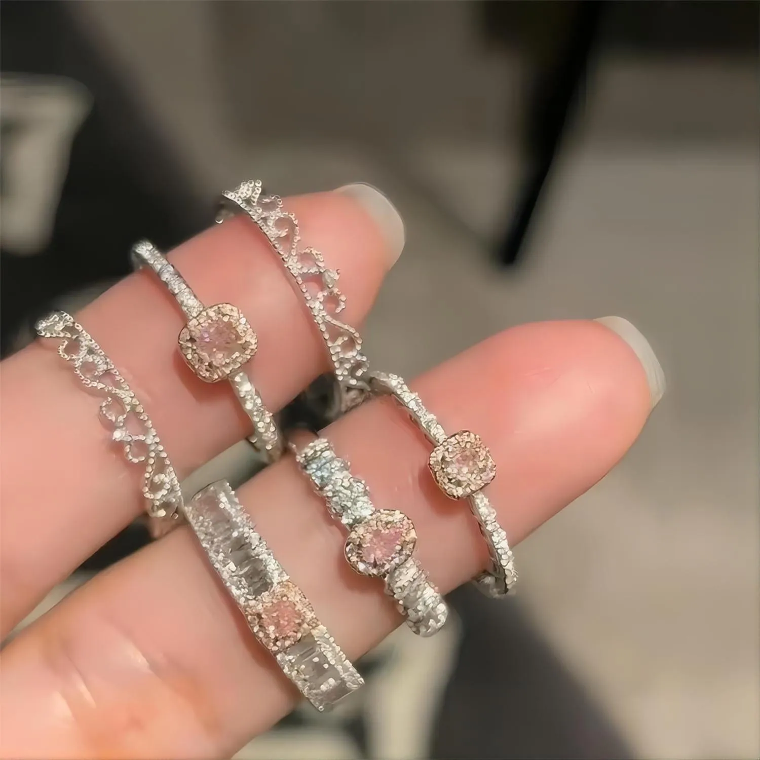 Chic CZ Inlaid Stackable Pink Crystal Ring