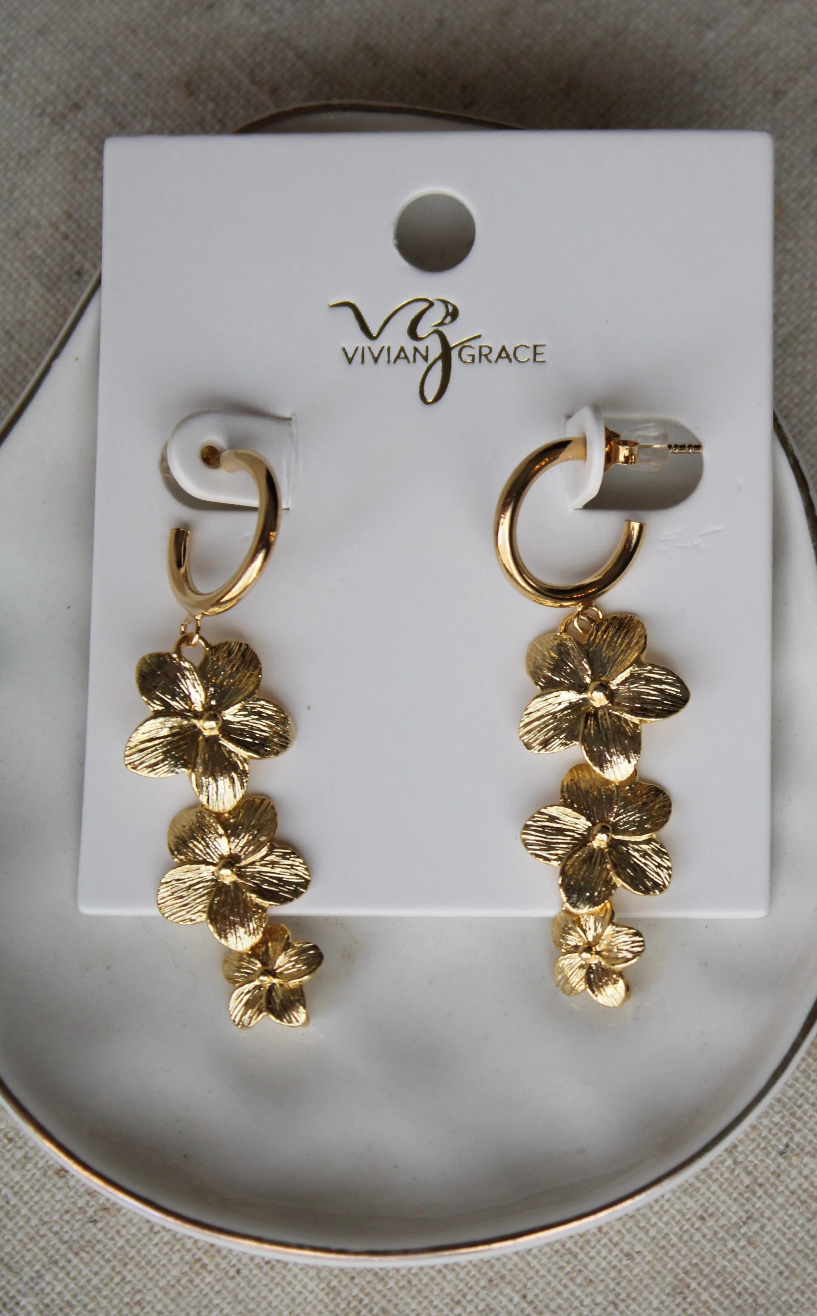 Hibiscus Drop Earrings- Gold Vermeil