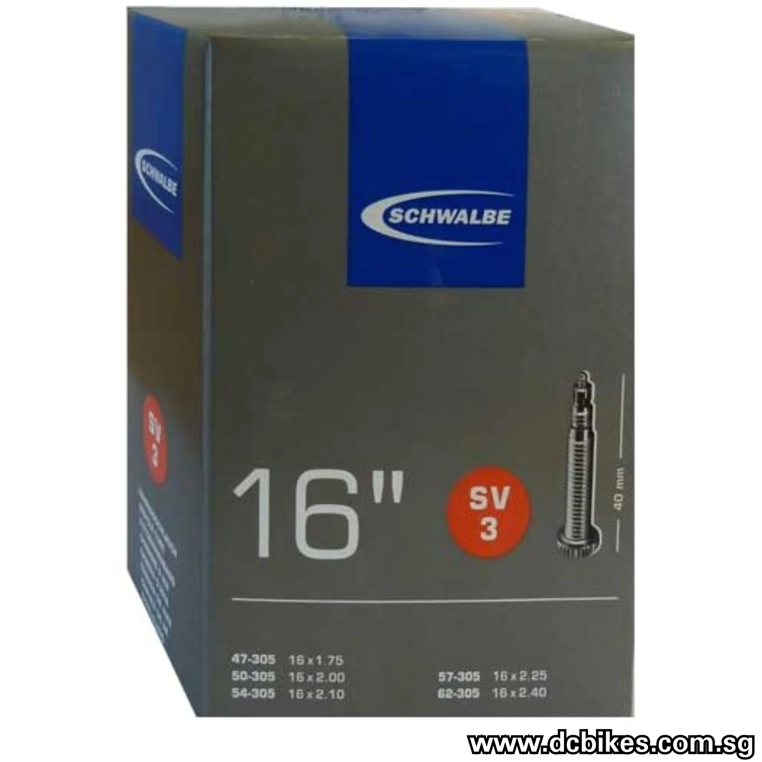 Schwalbe 16" X 1.75 - 2.4 40mm Presta | Schrader Inner Tube SV3 AV3 Etrto 305