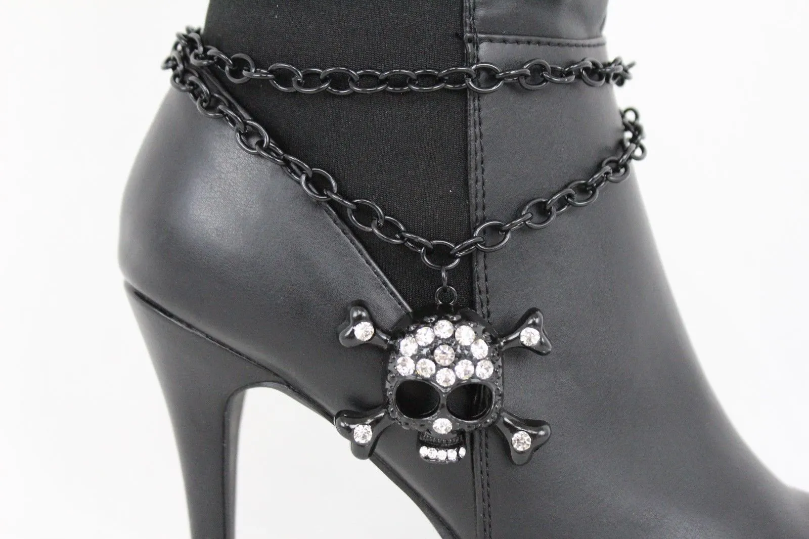 Skull & Cross Bones Skeleton Pendant Metal Boot Chain